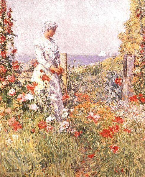 Childe Hassam Thaxter in Her Garden Norge oil painting art